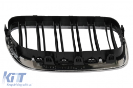Central Kidney Grilles suitable for BMW 5 Series F10 F11 (2010-2017) Chrome Frame Piano Black Double Stripe-image-6098970