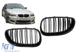 Central Kidney Grilles suitable for BMW 5 Series E60 E61 (2003-2010) Double Stripe Piano Black - FGBME60DPBD
