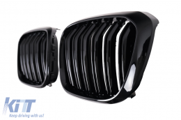 Central Kidney Grilles suitable for BMW X3 G01 (11.2017-2021) X4 G02 (02.2018-2021) Double Stripe Piano Black-image-6239302