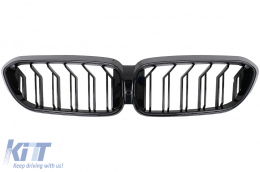 Central Kidney Grilles with LED suitable for BMW 5 Series G30 G31 Sedan Touring (2017-2019) Double Stripe Design Piano Black-image-6114390