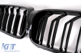 Central Kidney Grilles with LED suitable for BMW 5 Series G30 G31 Sedan Touring (2017-2019) Double Stripe Design Piano Black-image-6114392