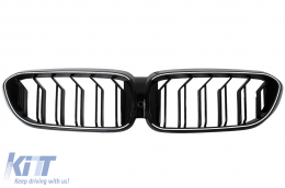 Central Kidney Grilles with LED suitable for BMW 5 Series G30 G31 Sedan Touring (2017-2019) Double Stripe Design Piano Black - FGBMG30LD