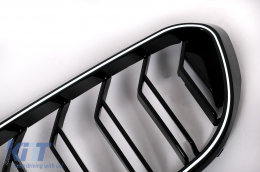 Central Kidney Grilles with LED suitable for BMW 5 Series G30 G31 Sedan Touring (2017-2019) Double Stripe Design Piano Black-image-6114394