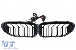 Central Kidney Grilles with LED suitable for BMW 5 Series G30 G31 Sedan Touring (2017-2019) Double Stripe Design Piano Black-image-6114395