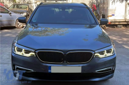 Central Kidney Grilles with LED suitable for BMW 5 Series G30 G31 Sedan Touring (2017-2019) Double Stripe Design Piano Black-image-6119724