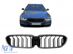 Central Kidney Grilles with LED suitable for BMW 5 Series G30 G31 Sedan Touring (2017-2019) Double Stripe Design Piano Black-image-6120261