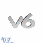 Chrome Sticker 3D ''V6'' 6.8cm x 3.5cm 1 Piece