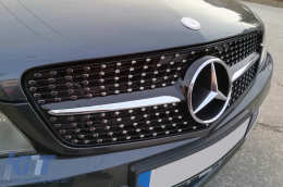 Chrome/black diamond grille suitable for Mercedes C-Class W204 sedan, wagon, coupe 2007-2014-image-6236872