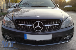 Chrome/black diamond grille suitable for Mercedes C-Class W204 sedan, wagon, coupe 2007-2014-image-6236873