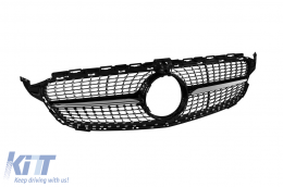Chrome/black diamond grille suitable for Mercedes C-Class W205 sedan, S205 estate, C205 coupe 2014-2018 with camera opening-image-6236908