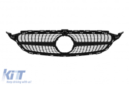 Chrome/black diamond grille suitable for Mercedes C-Class W205 sedan, S205 estate, C205 coupe 2014-2018 with camera opening-image-6236909
