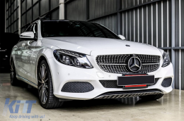 Chrome/black diamond grille suitable for Mercedes C-Class W205 sedan, S205 estate, C205 coupe 2014-2018 with camera opening-image-6236914