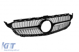 Chrome/black diamond grille suitable for Mercedes C-Class W205 sedan, S205 estate, C205 coupe 2014-2018 without camera opening-image-6236934