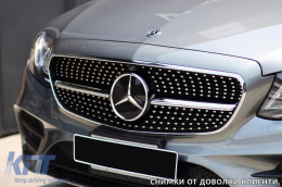 Chrome/black diamond grille suitable for Mercedes E-Class W213 sedan, S213 estate, C238 coupe, A238 convertible 2016-2019 with camera opening-image-6236958
