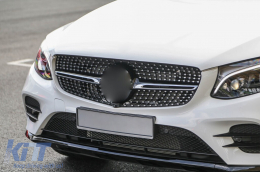 Chrome/black diamond grille suitable for Mercedes GLC SUV X253, GLC Coupe C253 2015-2018 with camera opening-image-6236990