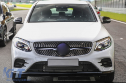 Chrome/black diamond grille suitable for Mercedes GLC SUV X253, GLC Coupe C253 2015-2018 with camera opening-image-6236991