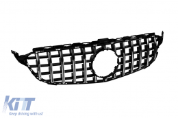 Chrome/black GT-R style grille suitable for Mercedes C-Class W205 sedan, S205 estate, C205 coupe 2014-2018 without camera opening-image-6145913