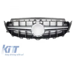 image-36-Chrome/black matte grille type E63 A Design suitable for Mercedes E-Class W213 sedan, S213 wagon, C238 coupe, A238 convertible 2016-2019 with camera opening