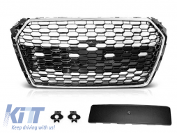 Chrome/black RS4 type grille suitable for Audi A4 B9 sedan, wagon 2015-2019 with parking sensor openings - ABAUGR6009070