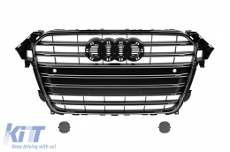 Chrome/black S4 type grille suitable for Audi A4 2011-2015 for the model equipped with standard front bumper, with emblem base, with openings for parking sensors - ABAUGR6007367