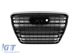 Chrome/black W12 type front grille suitable for AUDI A8 2011-2014 with night vision port, with PDC, suitable for standard bumper - ABAUGR6007321
