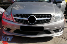 Chrome/gray diamond grille suitable for Mercedes C-Class W204 sedan, wagon, coupe 2007-2014-image-6236906