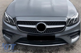 Chrome/gray diamond grille suitable for Mercedes E-Class W213 sedan, S213 wagon, C238 coupe, A238 convertible 2016-2019 with camera opening-image-6236963
