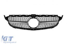 Chrome/silver diamond grille suitable for Mercedes C-class W205 sedan, S205 estate, C205 coupe 2014-2018 with camera hole - ABGM6020826