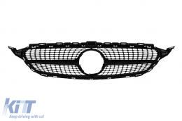 Chrome/silver diamond grille suitable for Mercedes C-class W205 sedan, S205 estate, C205 coupe 2014-2018 without camera hole-image-6236942