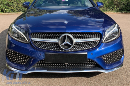 Chrome/silver diamond grille suitable for Mercedes C-class W205 sedan, S205 estate, C205 coupe 2014-2018 without camera hole-image-6236943