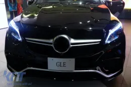 Chrom/graue Kühlergrill geeignet für 63 A Design Stoßstange an Mercedes GLE SUV W166, GLE Coupe C292 2015-2019 mit Öffnung für Kamera-image-6264596