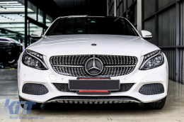 Chrom/schwarzer Diamantgrill geeignet für Mercedes C-Klasse W205 Limousine, S205 Kombi, C205 Coupé 2014-2018 mit Kameraloch-image-6236915