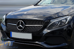 Chrom/schwarzer Diamantgrill geeignet für Mercedes C-Klasse W205 Limousine, S205 Kombi, C205 Coupé 2014-2018 ohne Kameraloch-image-6236936