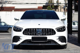 Chrom/schwarzer GT-Typ Kühlergrill geeignet für Mercedes E-Klasse W213 Limousine, S213 Kombi, C238 Coupé, A238 Cabrio A Design Sportlinie & Avantgarde, E53 A Design nach 2020 mit Öffnung für Kamera-image-6145996