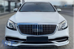 Chrom/schwarzer Maybach-Stil Kühlergrill geeignet für Mercedes S-Klasse W222 2013-2020 für das Modell mit Distronic-image-6265498