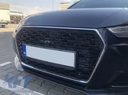 Chrom/schwarzer RS4-Typ Kühlergrill geeignet für Audi A4 B9 Limousine, Kombi 2015-2019 mit Öffnungen für Parksensoren-image-6145533