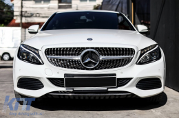 Chrom/silber Diamantgrill geeignet für Mercedes C-Klasse W205 Limousine, S205 Kombi, C205 Coupé 2014-2018 ohne Kameraloch-image-6236944