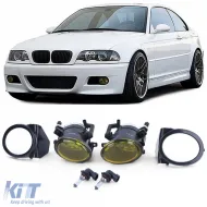 Clear glass fog lights yellow with bracket fits for 3 Series BMW E46 5 Series BMW E39-image-6261275