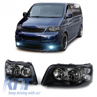 Clear glass H7 H1 headlights black with LWR motor pair for VW Bus T5 03-09 - ODHV6013251