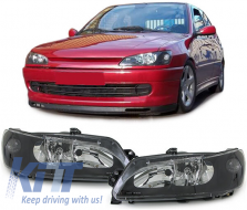 Clear glass headlights black pair for Peugeot 306 from 97 - ODHP6012866