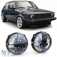 image-20-Clear glass headlights black smoke with crosshair for VW Golf 1 + Cabrio 74-83