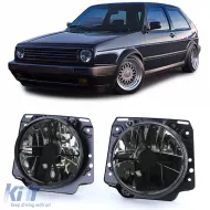image-69-Clear glass headlights with black smoke crosshair for VW Golf 2 83-91