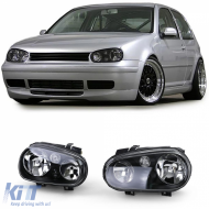 Clear glass headlights with fog set black for VW Golf IV 4 97-03