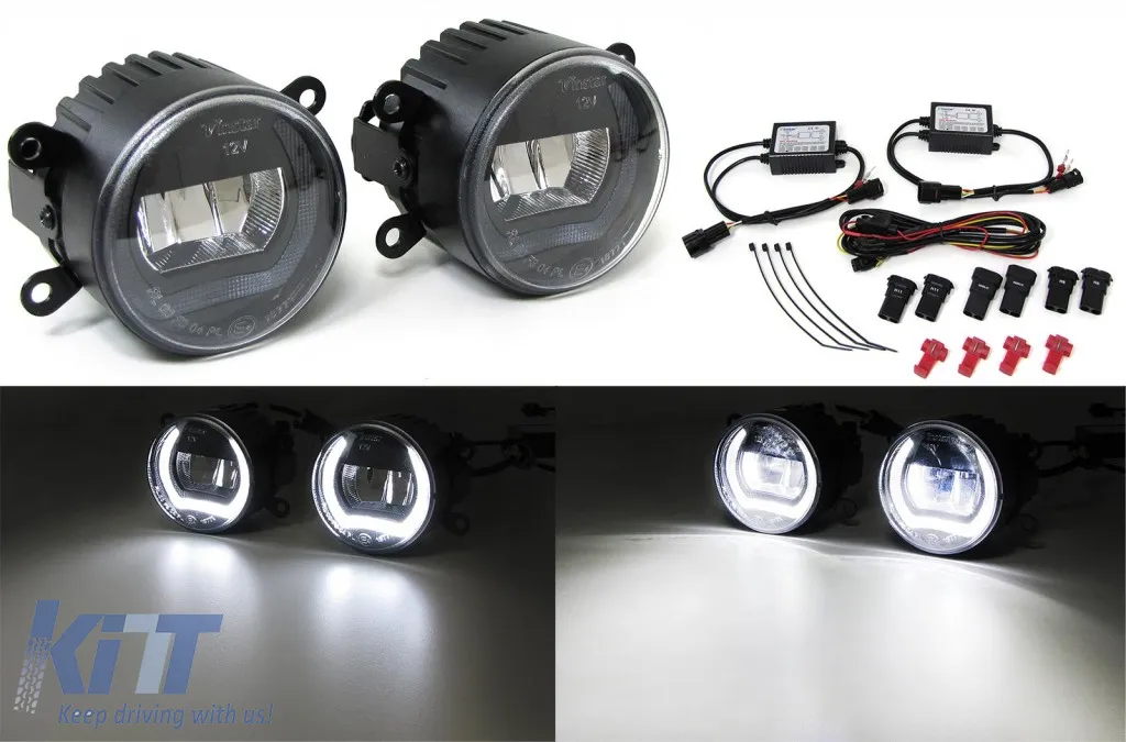 Clear glass LED fog lights with daytime running light for Peugeot 107 207 307 407 607