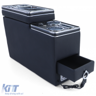 Comfort center console with storage compartment and USB, black leather, for VW Bus T5 T6 from 03 - ODCIOAV6013418