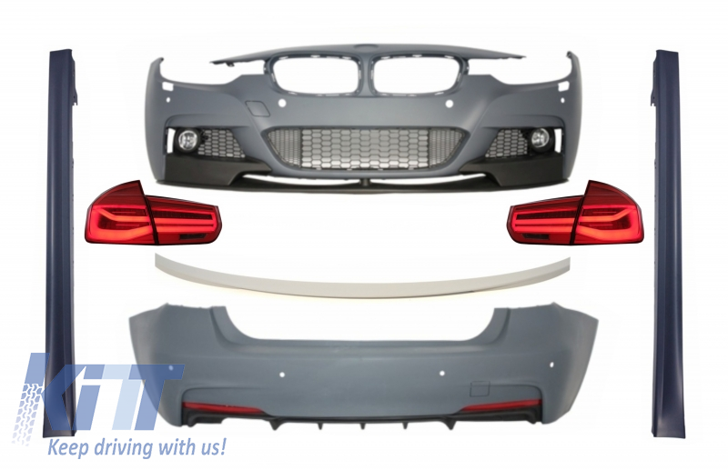 Komplett karosszériakészlet a BMW 3-as sorozat F30-ashoz (2011-2019) LED-es hátsó lámpákkal, dinamikus szekvenciális kanyarodólámpákkal, M-Performance Design