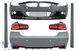 Complete Body Kit suitable for BMW 3 Series F30 (2011-2019) with LED Taillights Red Smoke Dynamic Turning Light M-Performance LCI Design - COCBBMF30MPDOWOFLRS