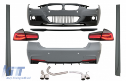 Complete Body Kit suitable for BMW 3 Series F30 (2011-2019) M-Performance Design with Trunk Spoiler and LED Taillights Dynamic Red Smoke - COCBBMF30MPDOWOFLESRS