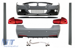 Complete Body Kit suitable for BMW 3 Series F30 (2011-2019) M-Performance Design with Trunk Spoiler Piano Black and LED Taillights Dynamic - COCBBMF30MPDOWOFLESCB
