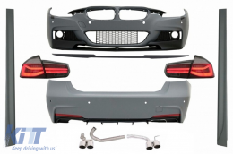 Complete Body Kit suitable for BMW 3 Series F30 (2011-2019) M-Performance Design with Trunk Spoiler Piano Black and LED Taillights Dynamic Red Smoke - COCBBMF30MPDOWOFLESSB